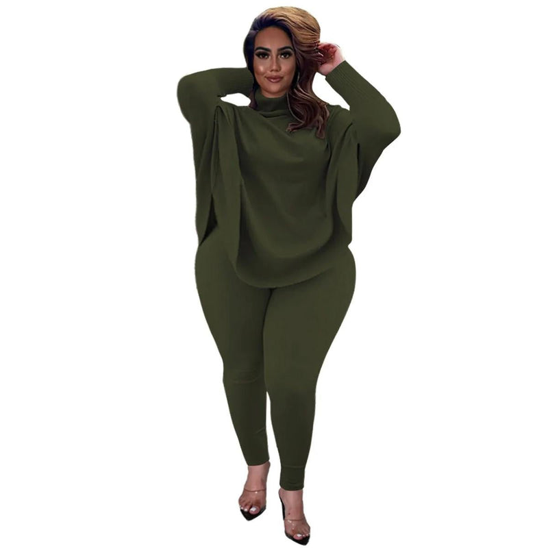 Plus Size Knit Lounge Set With Batwing Sleeves