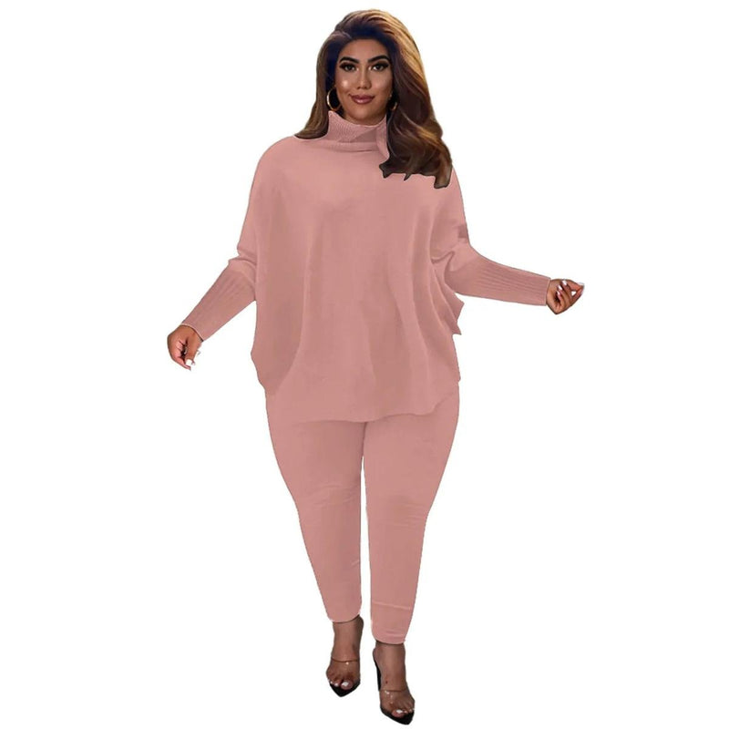 Plus Size Knit Lounge Set With Batwing Sleeves