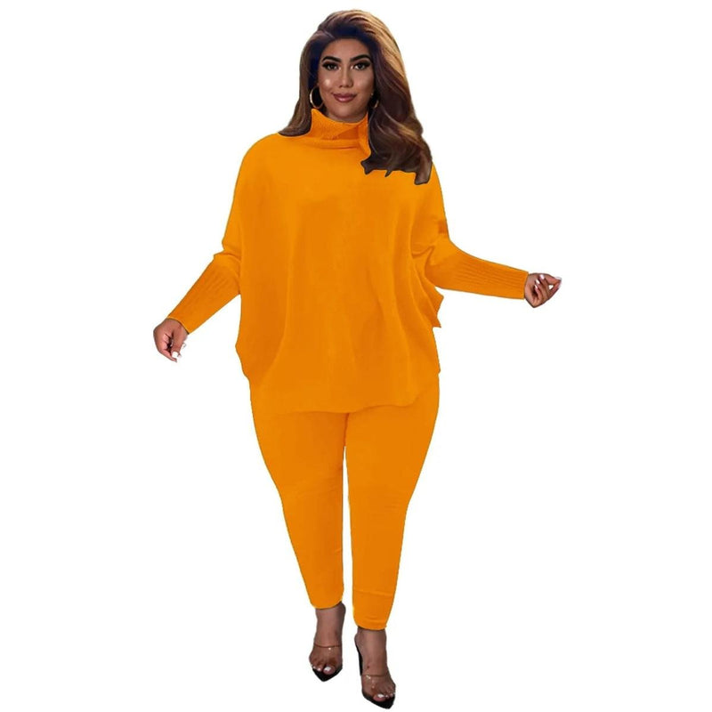 Plus Size Knit Lounge Set With Batwing Sleeves