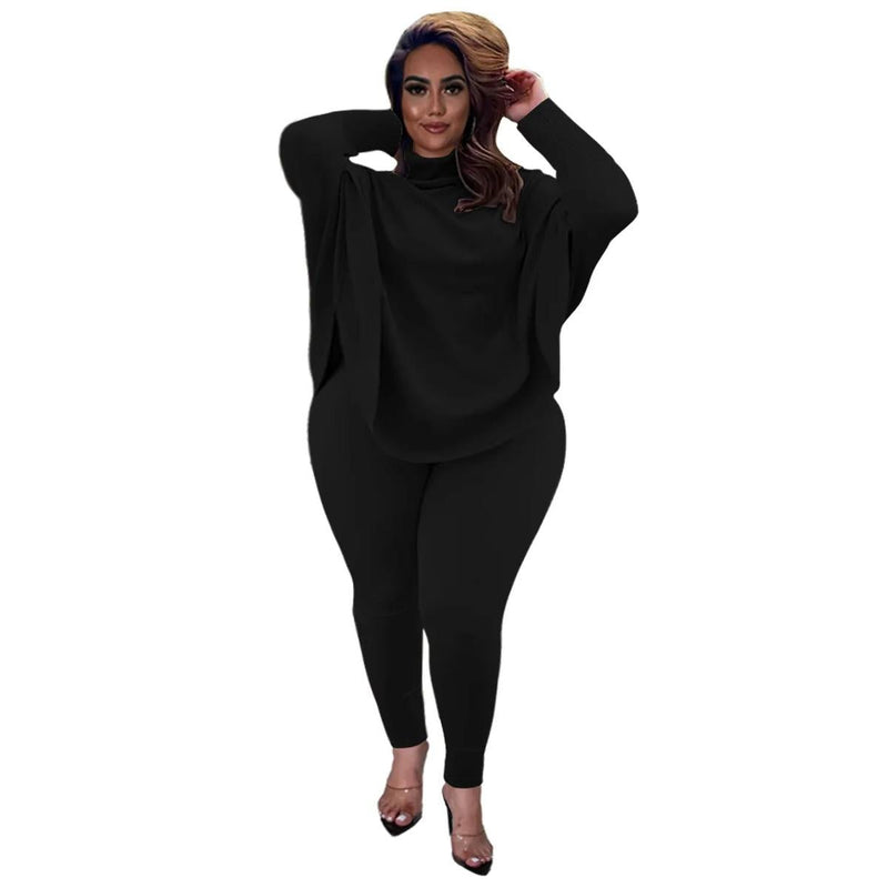 Plus Size Knit Lounge Set With Batwing Sleeves