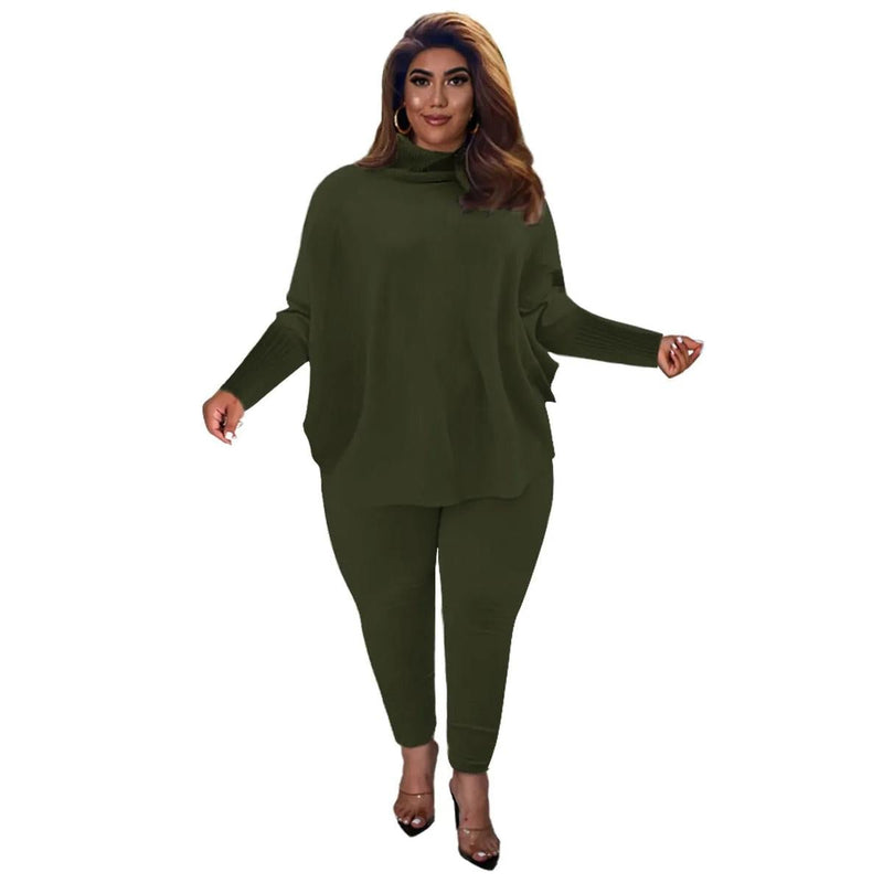 Plus Size Knit Lounge Set With Batwing Sleeves