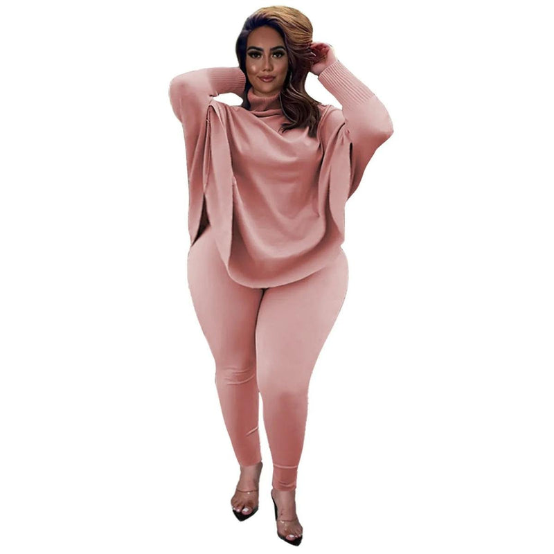 Plus Size Knit Lounge Set With Batwing Sleeves