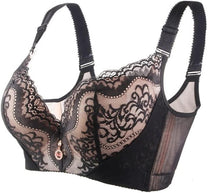 Plus Size Lace Bra With Palm Pattern And Steel Ring Support