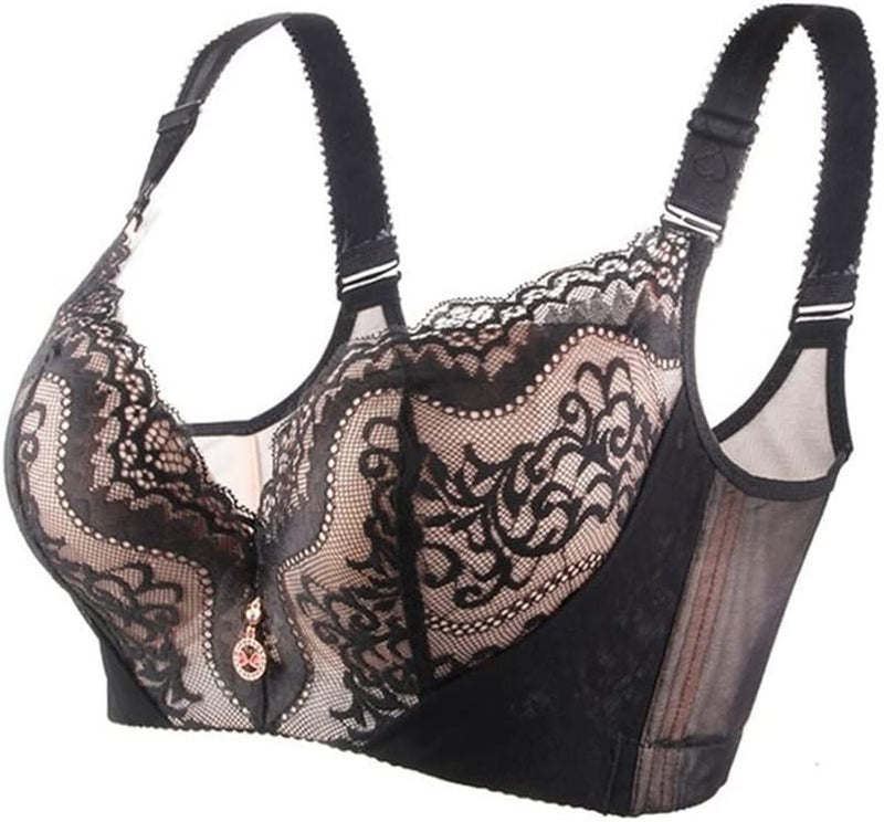 Plus Size Lace Bra With Palm Pattern And Steel Ring Support