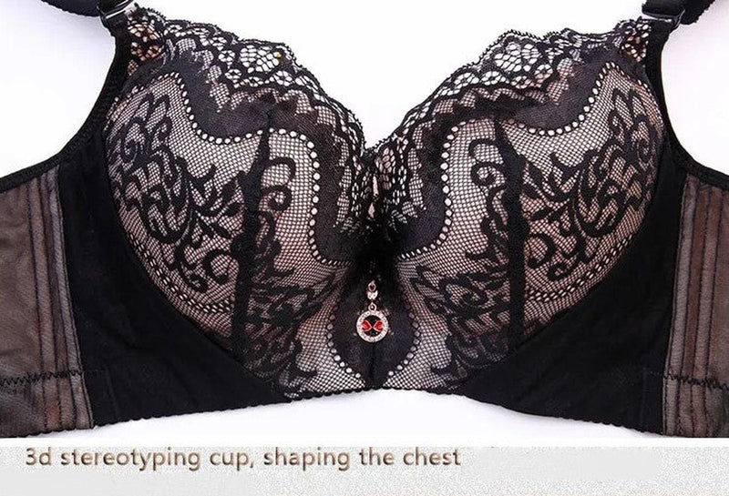 Plus Size Lace Bra With Palm Pattern And Steel Ring Support