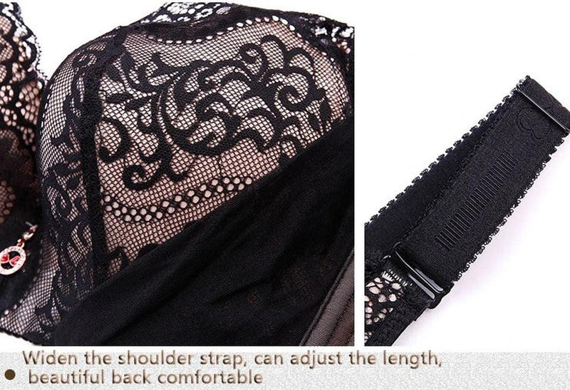 Plus Size Lace Bra With Palm Pattern And Steel Ring Support