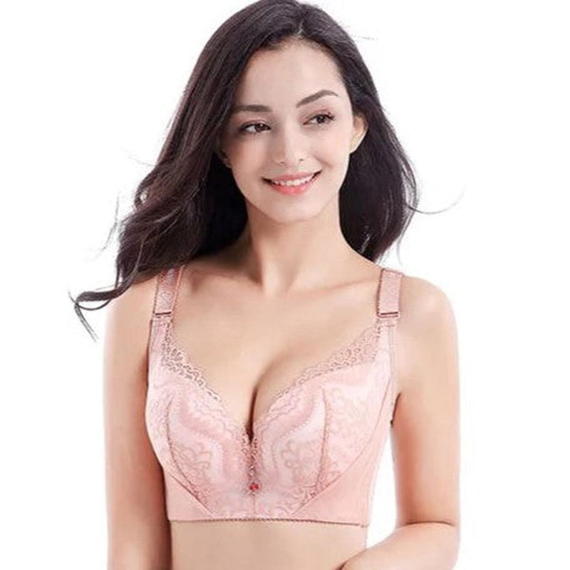 Plus Size Lace Bra With Palm Pattern And Steel Ring Support