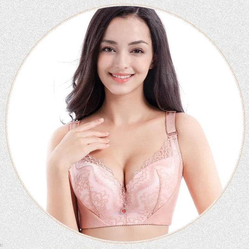 Plus Size Lace Bra With Palm Pattern And Steel Ring Support