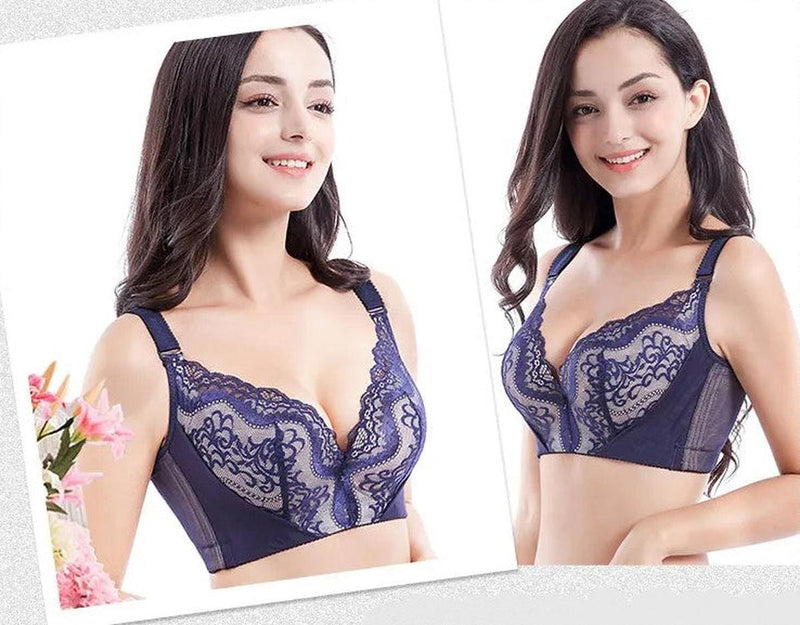 Plus Size Lace Bra With Palm Pattern And Steel Ring Support