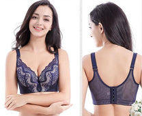 Plus Size Lace Bra With Palm Pattern And Steel Ring Support