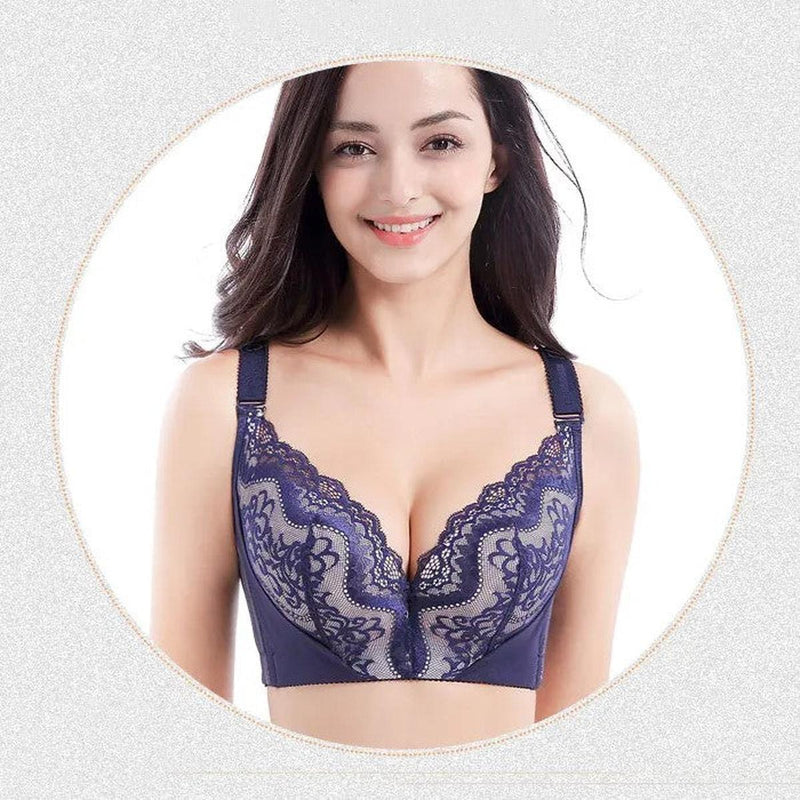 Plus Size Lace Bra With Palm Pattern And Steel Ring Support