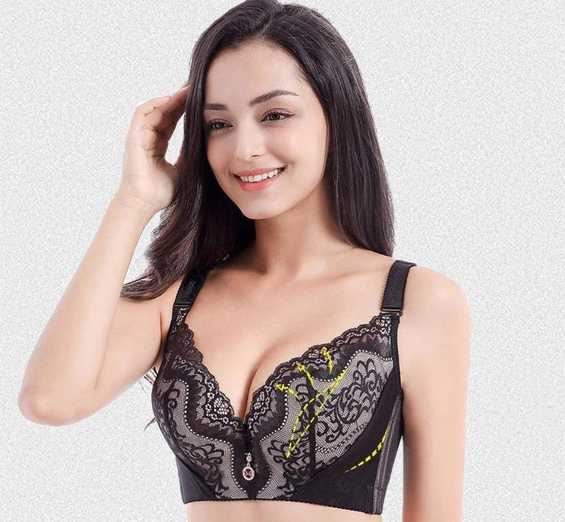 Plus Size Lace Bra With Palm Pattern And Steel Ring Support