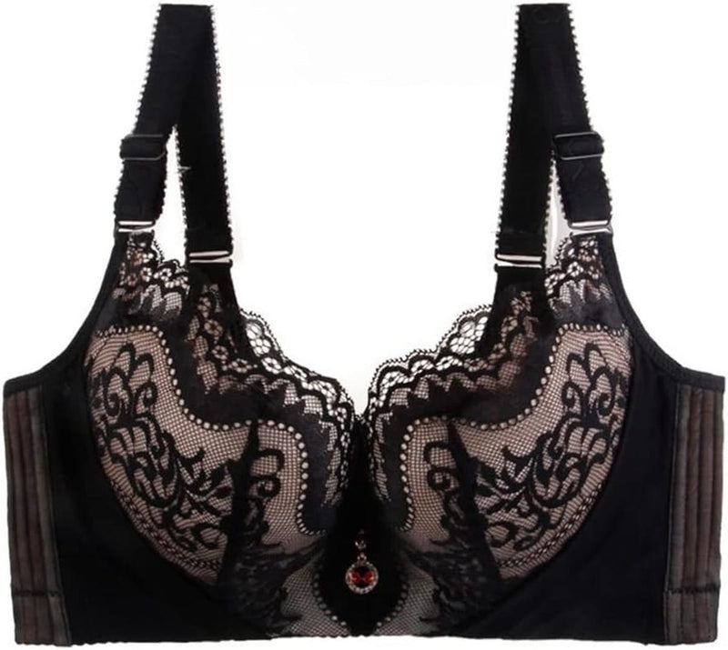 Plus Size Lace Bra With Palm Pattern And Steel Ring Support