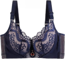 Plus Size Lace Bra With Palm Pattern And Steel Ring Support