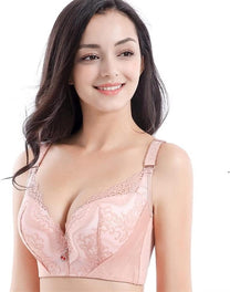 Plus Size Lace Bra With Palm Pattern And Steel Ring Support