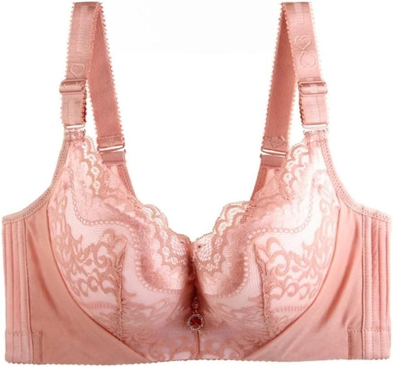 Plus Size Lace Bra With Palm Pattern And Steel Ring Support