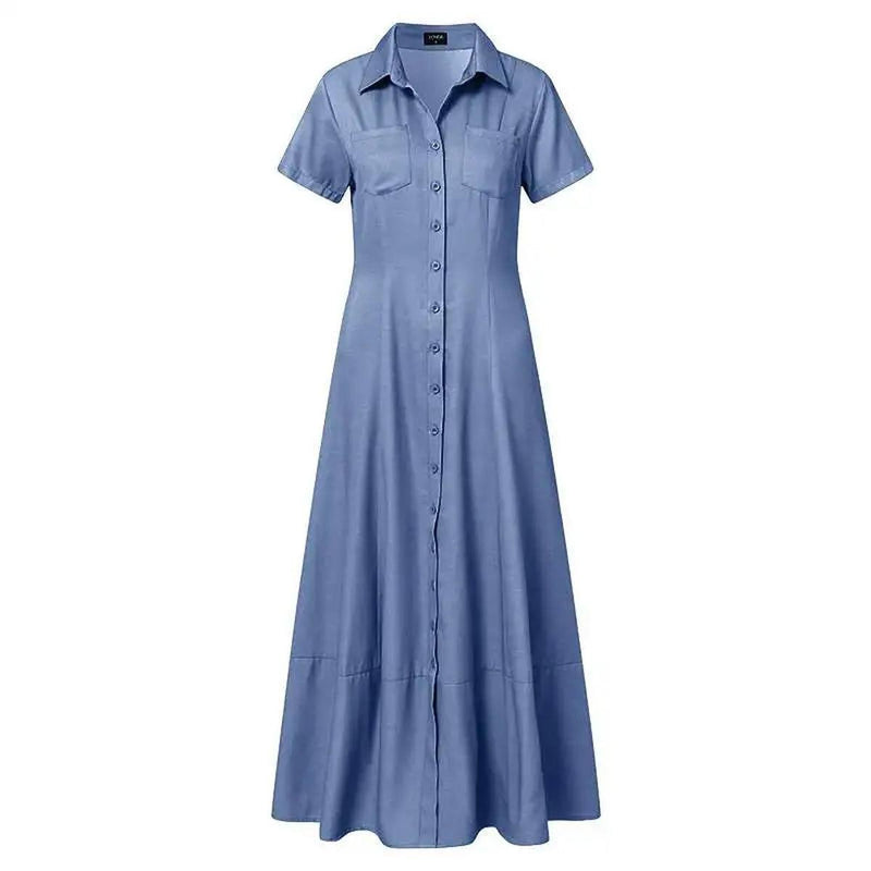 Plus Size Maxi Denim Dress With Pockets