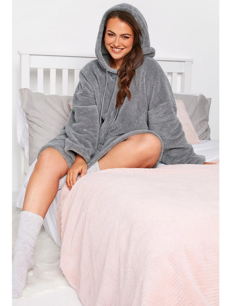 Plus Size Oversized Teddy Hoodie Dress With Pockets