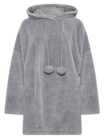 Plus Size Oversized Teddy Hoodie Dress With Pockets