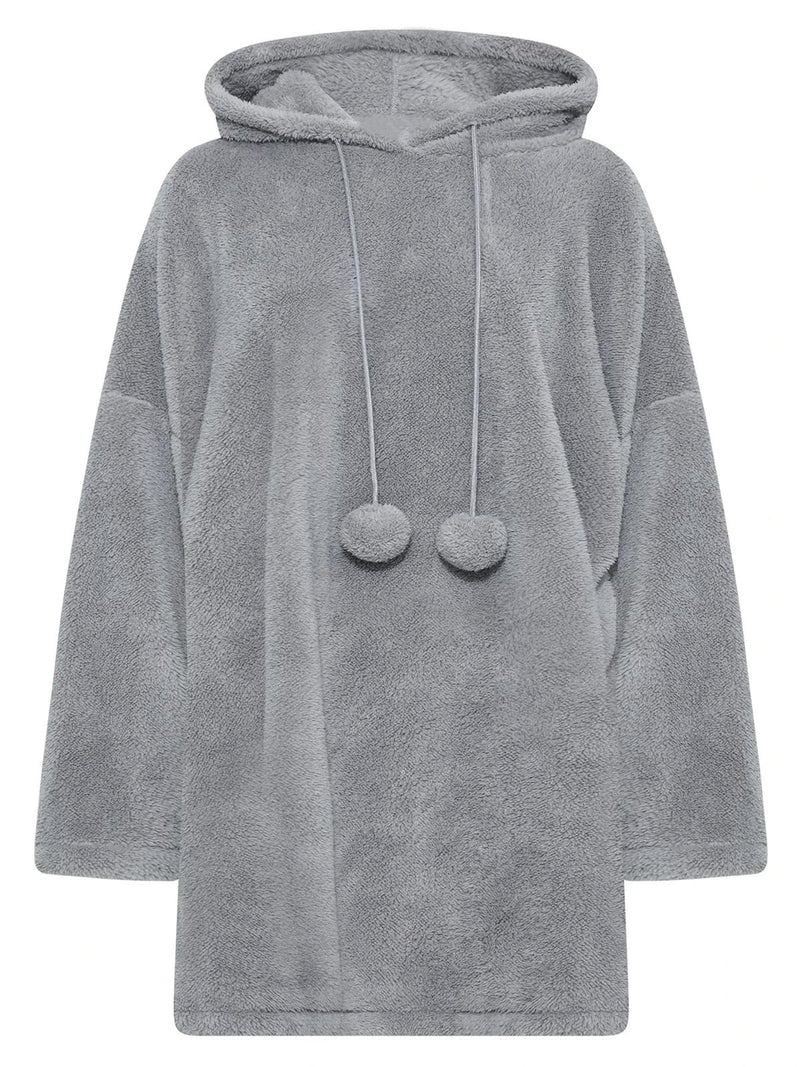 Plus Size Oversized Teddy Hoodie Dress With Pockets