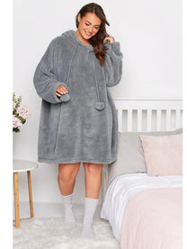 Plus Size Oversized Teddy Hoodie Dress With Pockets