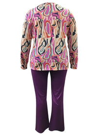 Plus Size Printed V-Neck Two-Piece Outfit Set