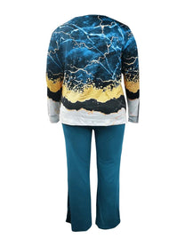 Plus Size Printed V-Neck Two-Piece Outfit Set
