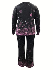 Plus Size Printed V-Neck Two-Piece Outfit Set
