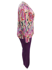 Plus Size Printed V-Neck Two-Piece Outfit Set