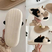 Plush Cow Design Slippers For Warmth And Comfort