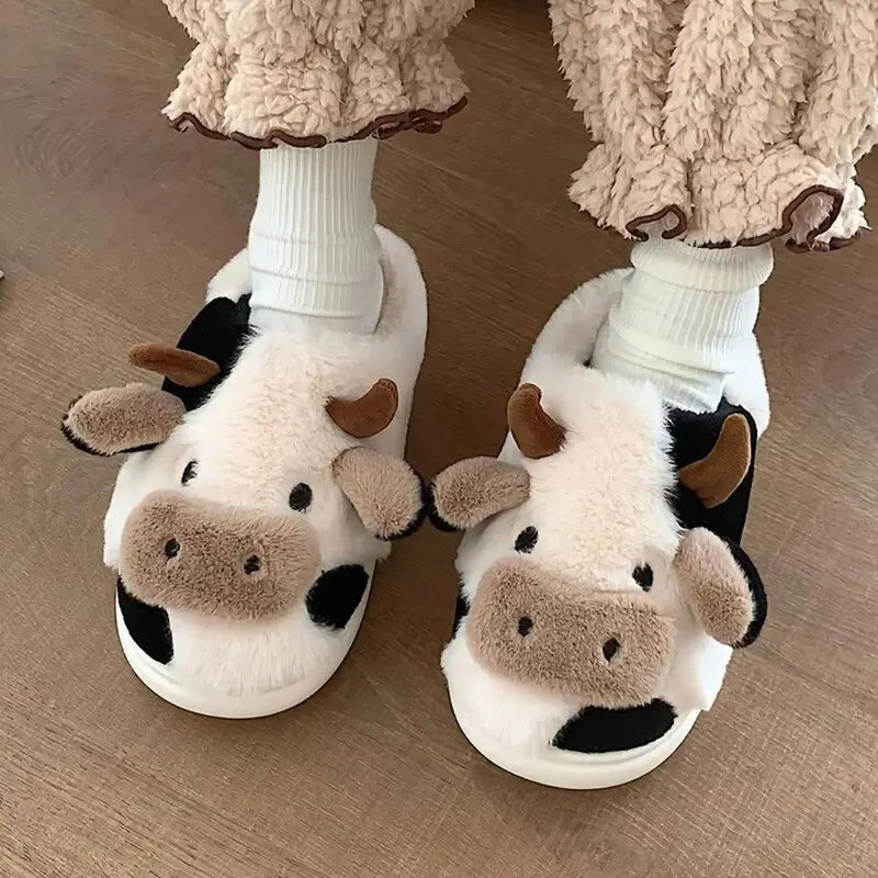 Plush Cow Design Slippers For Warmth And Comfort