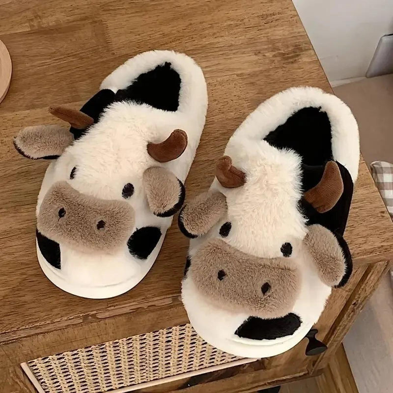 Plush Cow Design Slippers For Warmth And Comfort