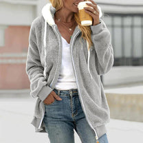 Plush Hooded Jacket With Pockets For Women