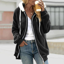 Plush Hooded Jacket With Pockets For Women