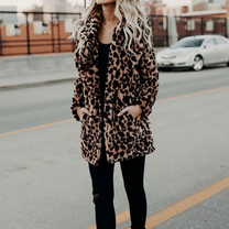 Plush Leopard Print Winter Fur Jacket
