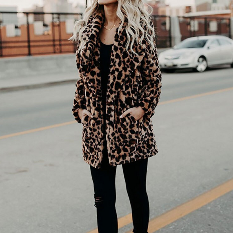Plush Leopard Print Winter Fur Jacket