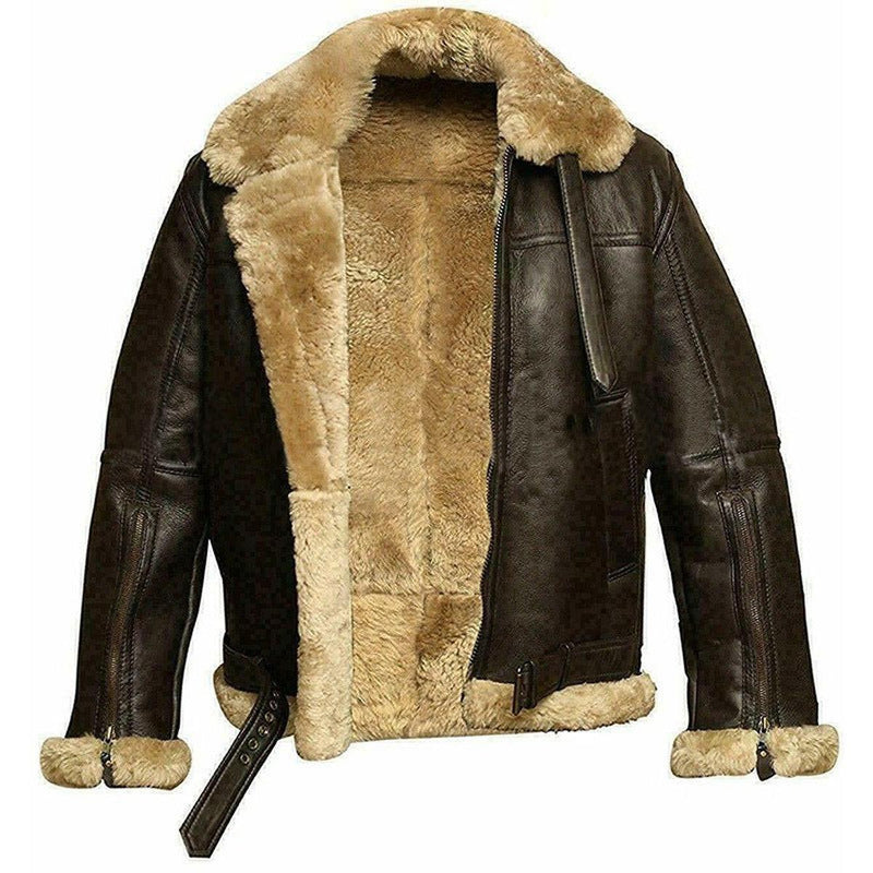 Plush Lined High Collar PU Leather Coat