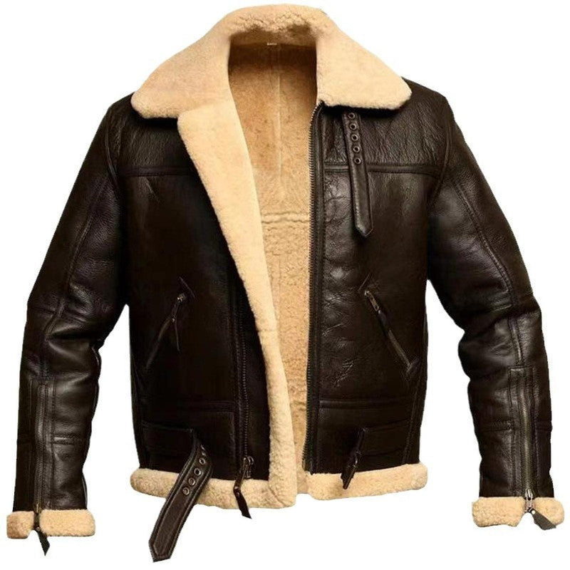 Plush Lined High Collar PU Leather Coat