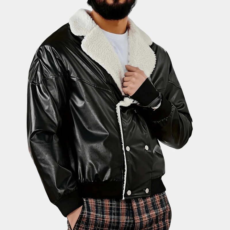 Plush Lined Relaxed Fit Bomber Jacket For Men