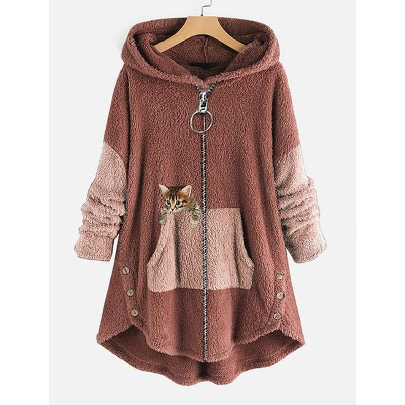Plush Teddy Coat With Cat Design For Autumn And Winter