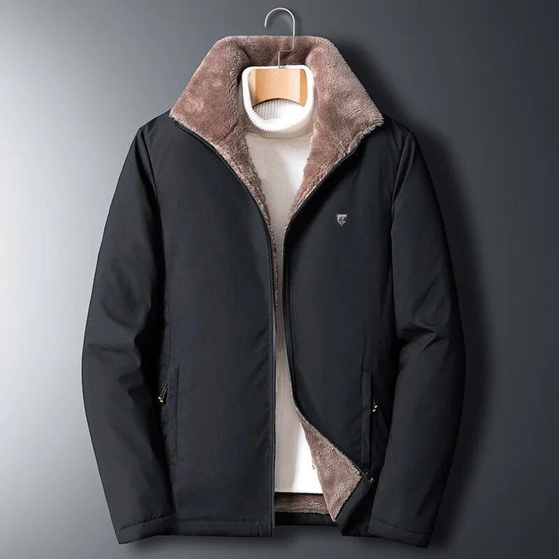 Plush Velvet Lined Winter Coat With Standard Collar