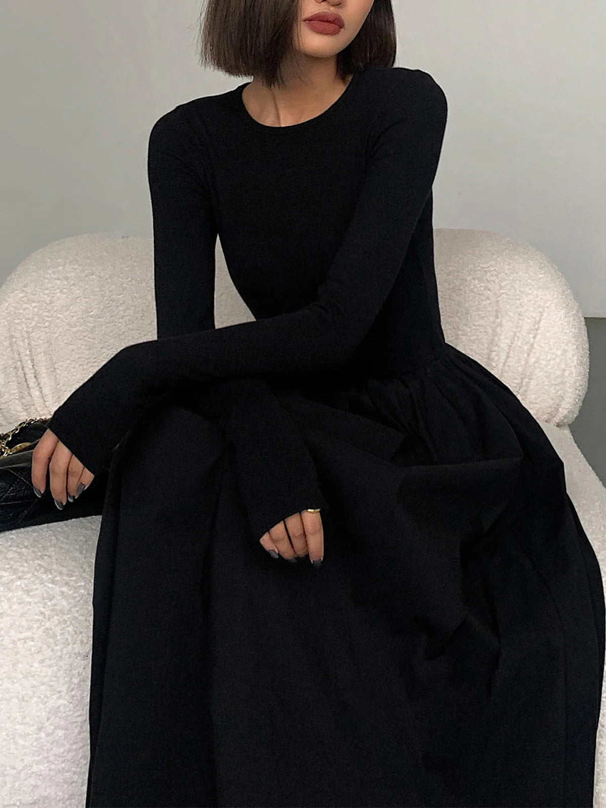 Pockets Long Sleeve Maxi Dress