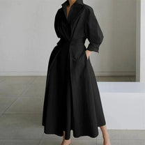 Polka Dot Cinched Waist A-Line Shirt Dress