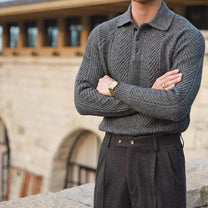 Polo Collar Slim Fit Cable Knit Sweater