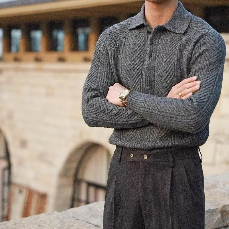 Polo Collar Slim Fit Cable Knit Sweater