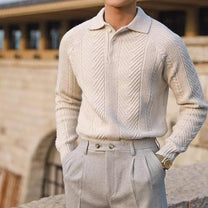 Polo Collar Slim Fit Cable Knit Sweater