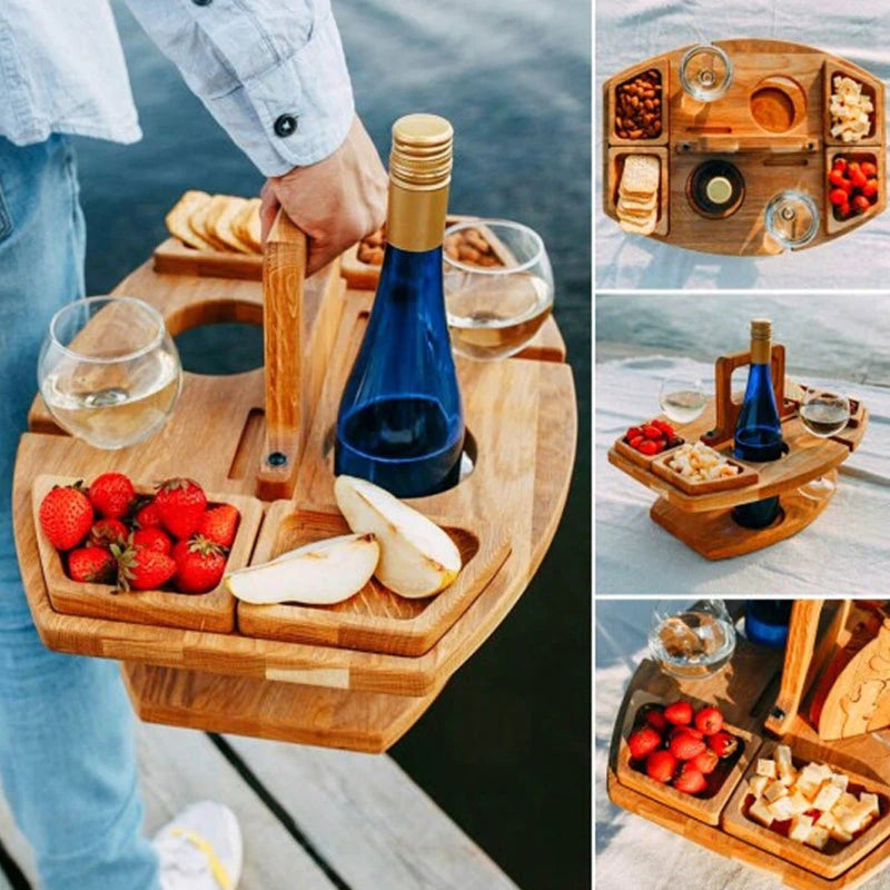 Portable Wooden Picnic Wine Table