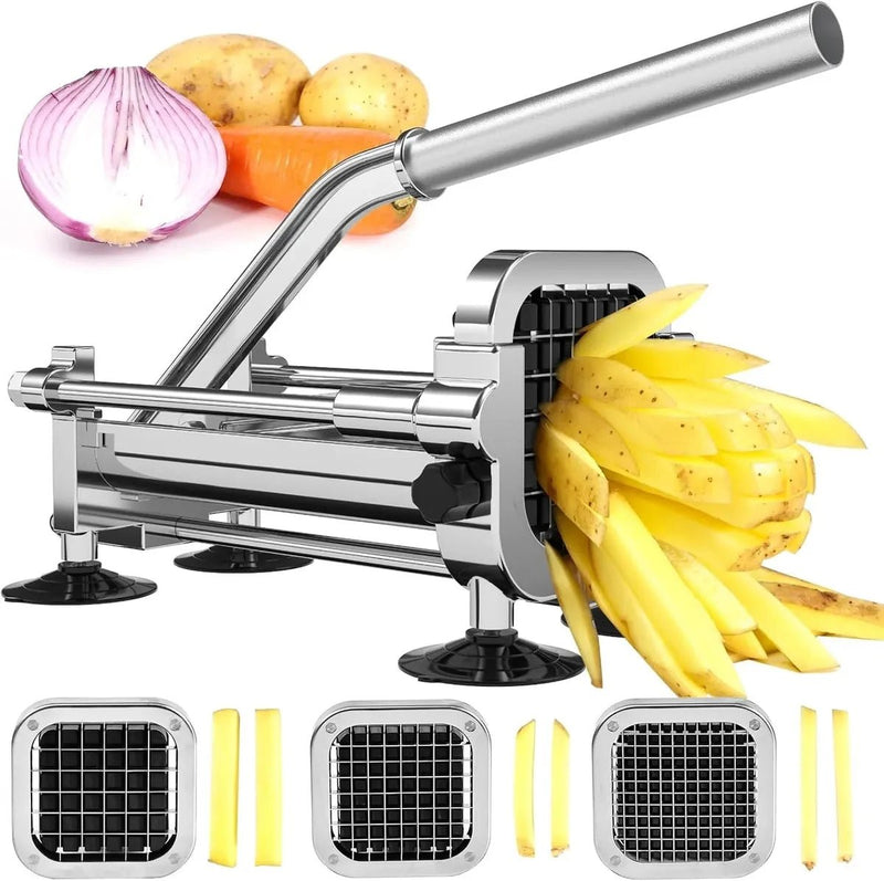Premium French Fry Cutter – Stainless Steel with Interchangeable Blades
