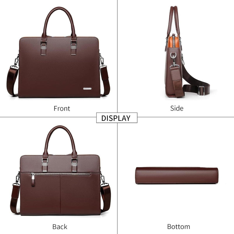 Premium Leather Multi-Compartment Laptop Bag For Business And Travel