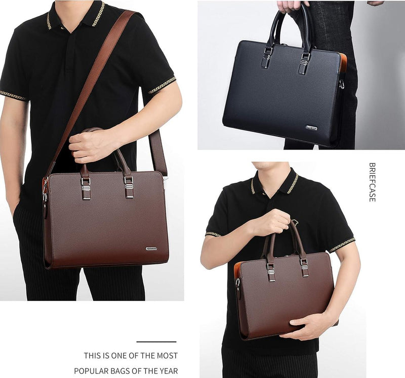 Premium Leather Multi-Compartment Laptop Bag For Business And Travel